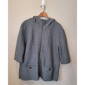 Oska Women Boiled Wool Gray Short Sleeve Hood Full Zip Sweater Jacket 4 US 12/14